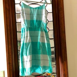 Summer cotton teal green plaid dress, size medium